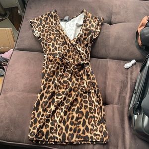 Cheetah leopard print mini dress tie waist size xs